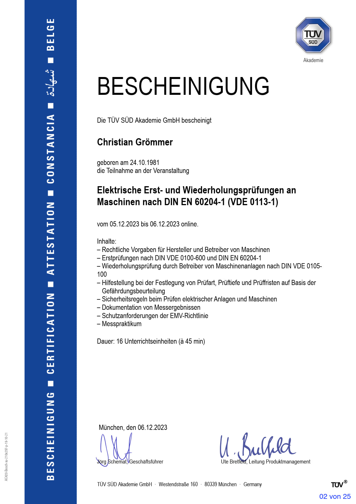 TÜV SÜD Maschinenprüfung